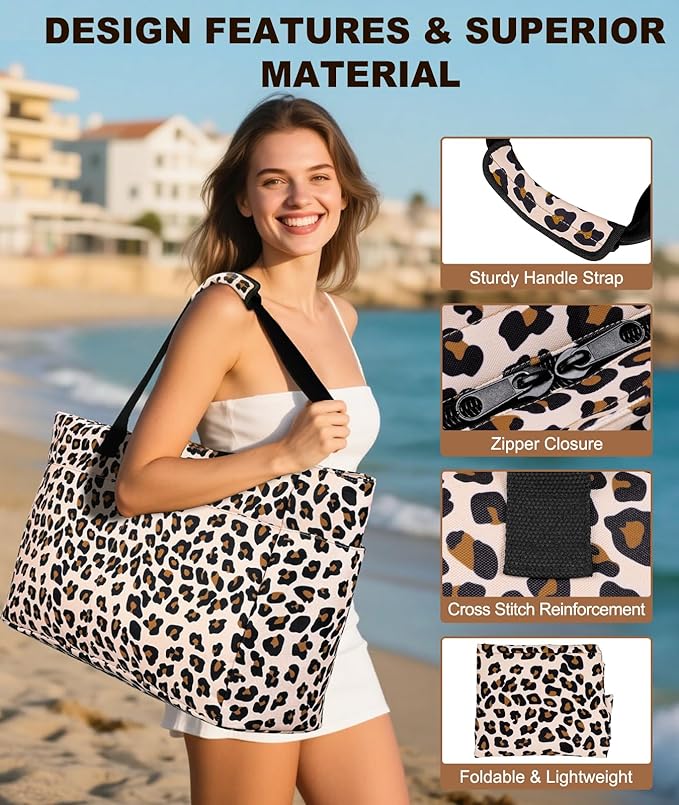 Extra Large Beach Bag Waterproof Beach Totes Bags for Women, Lightweight Foldable Pool Bag with Zipper Wet Compartment