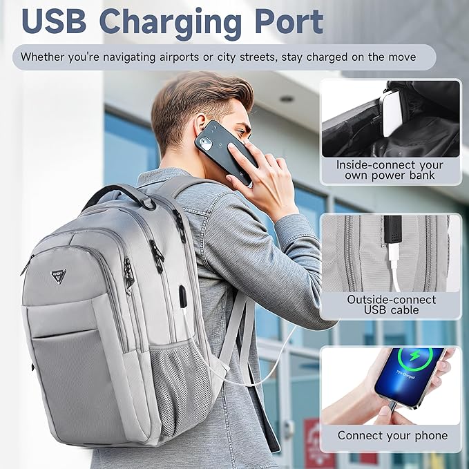 Multipocket TSA Travel Laptop Backpack for Men & Women, Anti-Theft Work Business Backpack with USB Charging Port, Airline Approved Personal Item Bag,Water-Resistant Computer Bag Fits 16 Inch Notebook