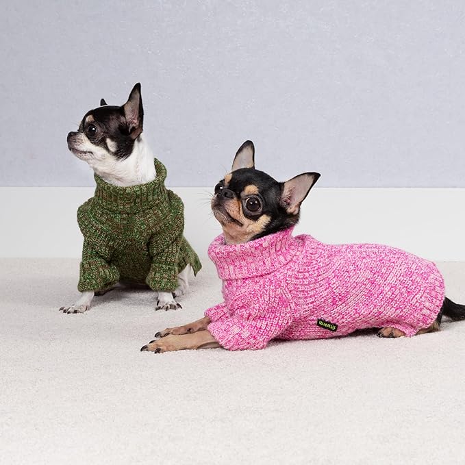Fitwarm Knitted Turtleneck Dog Sweater, Cozy Dog Winter Clothes for Small Dogs Girl, Holiday Pet Outfit, Heather Pink, XS