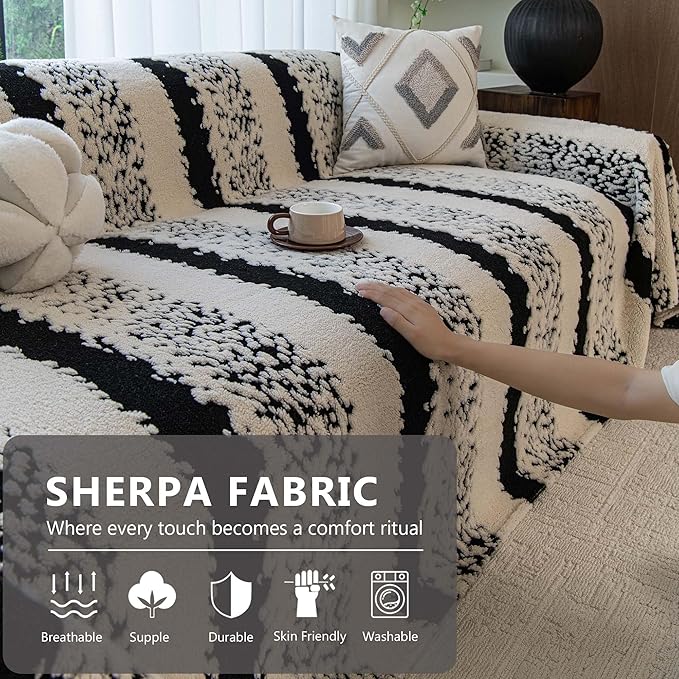 Sherpa Fleece Couch Cover for 2 Cushion Sofa, Black, 71" x 118" – Pet Proof Sofa Covers, Heavy Duty, Scratch Resistant, Pet Friendly Furniture Cover – Easy Install, Machine Washable