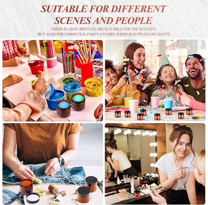 SATINIOR 36 Pieces 1 oz Plastic Jars with Lids Wide Mouth Airtight Reusable Container Acrylic Cosmetic Small Jars for Lotions Ointments Travel Toiletries Creams Make up Storage(Amber)