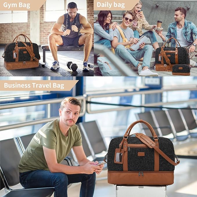 Wogarl Weekender Bags for Women Large Canvas Overnight Bag Travel Duffel Bags Carry on Shoulder Weekend Bag with Shoe Compartment for Travel Night Flight Daily Use