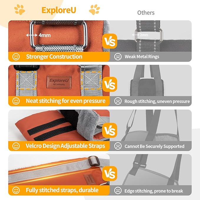 ExploreU Dog Sling for Back Legs Dog Lift Harness Magic Tape Hip Support Harness Rehab to Help Senior,Injured,Arthritis,Hip Dysplasia,Weak Rear Leg,Disabled,After ACL/CCL Surgery,TPLO Dogs (Brown, S)