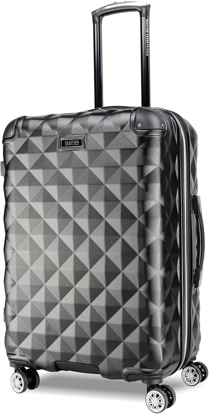 Kenneth Cole REACTION Diamond Tower Collection Lightweight Hardside Expandable 8-Wheel Spinner Travel Luggage, Black, 24-Inch Checked