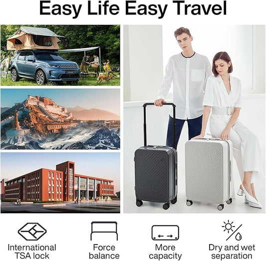 mixi Luggage Suitcases with Spinner Wheels,Upgrade Wide Handle PC Hardshell Rolling Travel Suitcase with TSA Lock, Checked-Medium 24-Inch, Smoke White