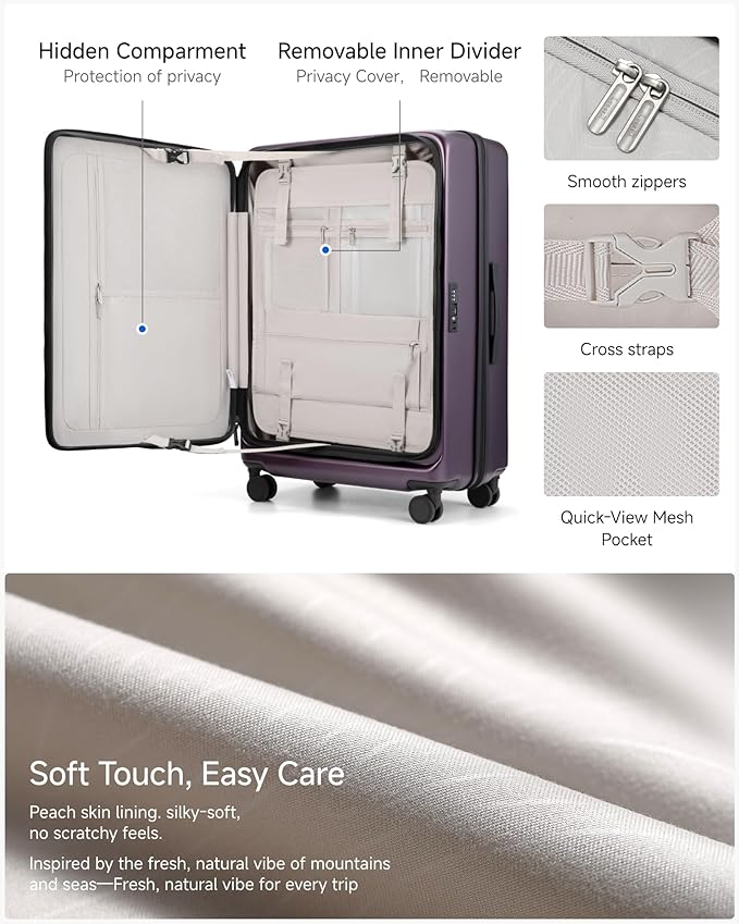 LUGGEX Checked Suitcase with Spinner Wheels, FLO5 Expandable Polycarbonate Hard Shell Suitcase with TSA Approved Lock (FX-Core, Purple, 28 Inch)