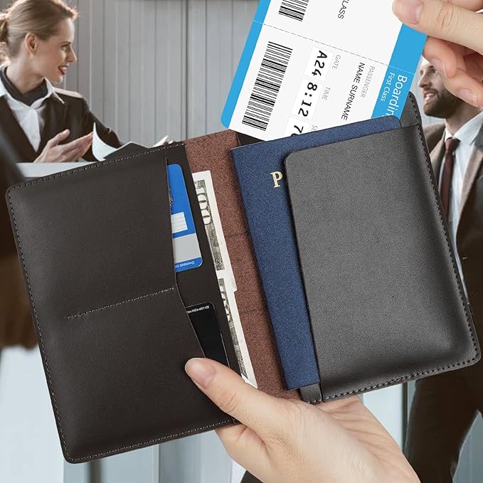 Genuine Leather Passport Holder for Travel Passport Covers with AirTag Slot Passport Wallets for Men Women Family Travel Christmas Gifts, Mens Womens Passport Holder, Coffee