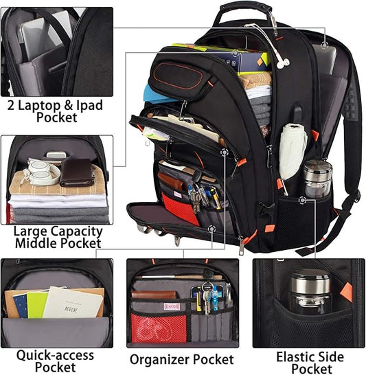 Travel Laptop Backpack,Extra Large 18.4 inch Gaming Laptop Backpacks with USB Charging Port,Big Capacity TSA Friendly RFID Anti Theft Pocket Durable College unisex Heavy Duty Computerbag