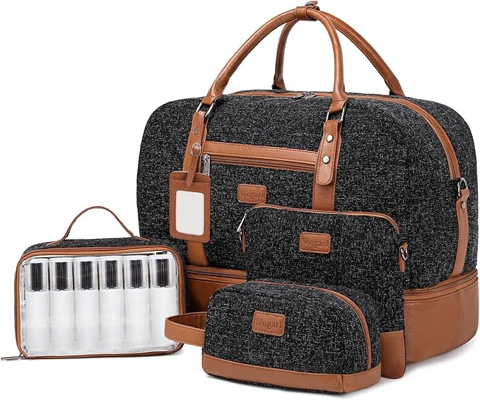 Wogarl Weekender Bags for Women Large Canvas Overnight Bag Travel Duffel Bags Carry on Shoulder Weekend Bag with Shoe Compartment for Travel Night Flight Daily Use