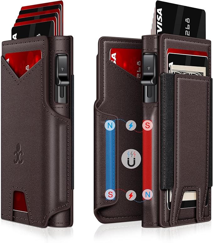 Wallet for Men Wallet with Slim Pop Up Card Holder 9-13 Cards, Bifold Minimalist Smart Wallet RFID Blocking Credit Card Holder with ID Window & Stretchable Cash Slot