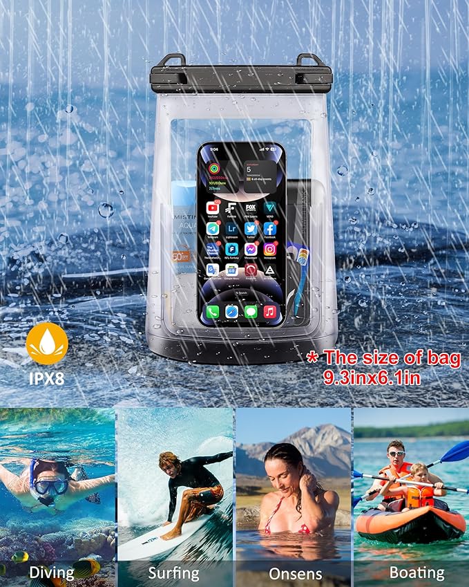 Waterproof Phone Pouch for iPhone 16 15 14 11 Pro Max & Galaxy S24 S21 - Floating Large Capacity Dry Bag Stores Sunscreen, Sunglasses - Oversized Waterproof Bag for Beach, Swimming, Kayaking