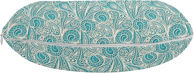 Ambesonne Teal Travel Pillow Neck Rest, Classical Lace Style Pattern with Romantic Feminine Elements Inspired Artwork Print, Memory Foam Traveling Accessory for Airplane and Car, 12", Teal Beige