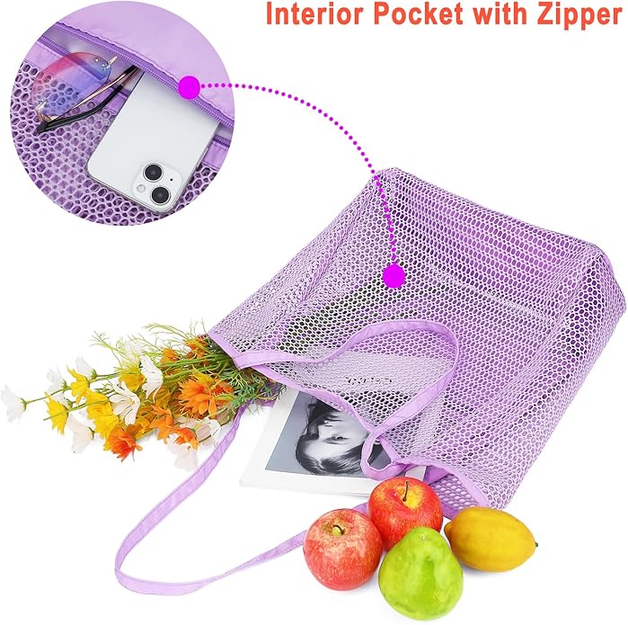 Mesh Beach Bag for Women, Casual Hobo Bags Large Beach Tote for Pool Travel Cruise Vacation Essentials