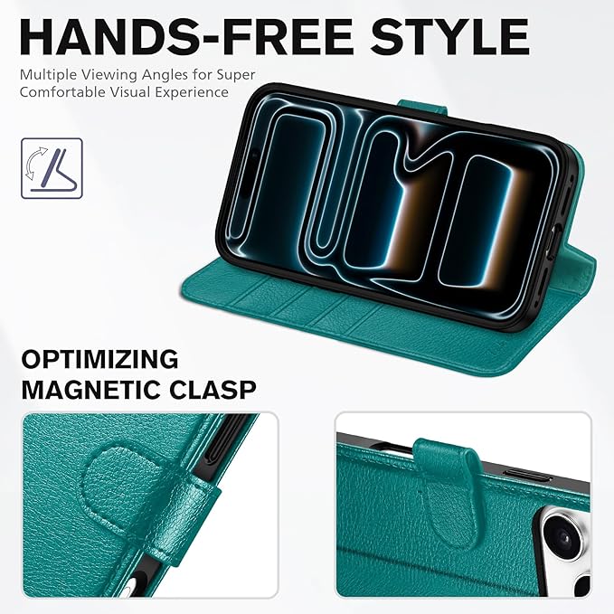 TUCCH Wallet Case for iPhone 17 Pro Max (6.9") 2025, 4 Card Slots | RFID Blocking | Stand | PU Leather | Magnetic Closure | Protective Flip Folio Cover | Shockproof TPU Shell | Cyan