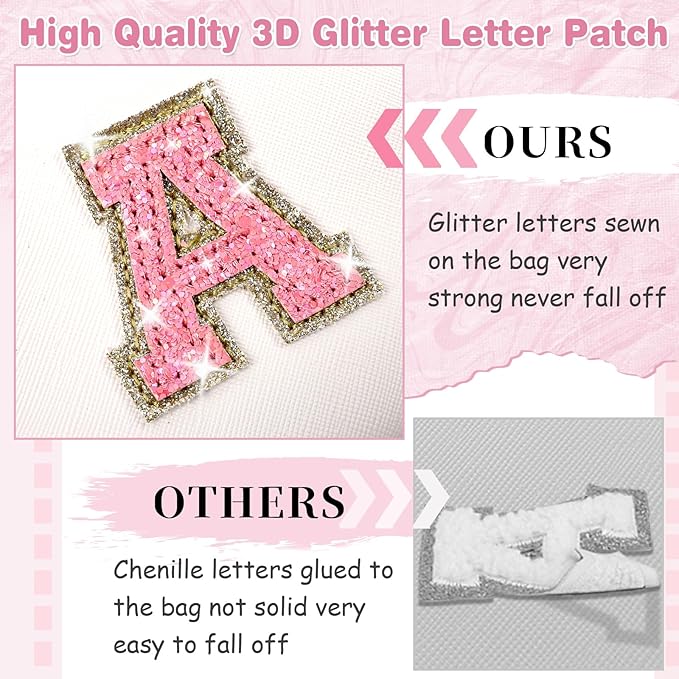 Small Initial Patch Makeup Bag Personalized Gifts Make Up Bag,White Cute PU Leather Glitter Letter Cosmetic Bag with Zipper,Trendy Portable Travel Toiletry Pouch,Preppy Stuff for Teen Girls Women W