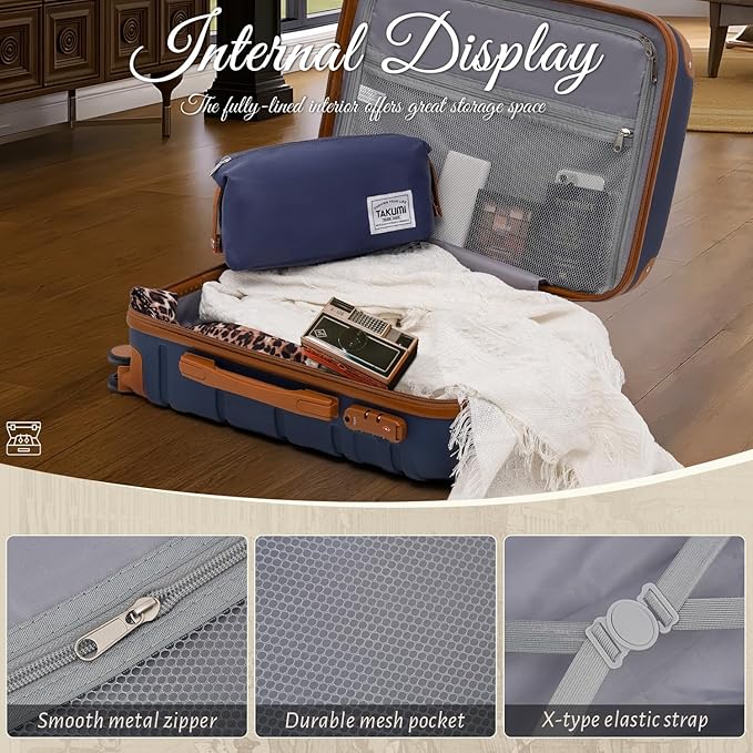 TAKUMI Carry On Luggage Set 3 Piece ABS+PC Hardshell Suitcases with Duffel Bag Double Spinner Wheels Travel Luggage with TSA Lock Lightweight Suitcase Set(NAVY, 3 PIECE SET(20/DB/TB))