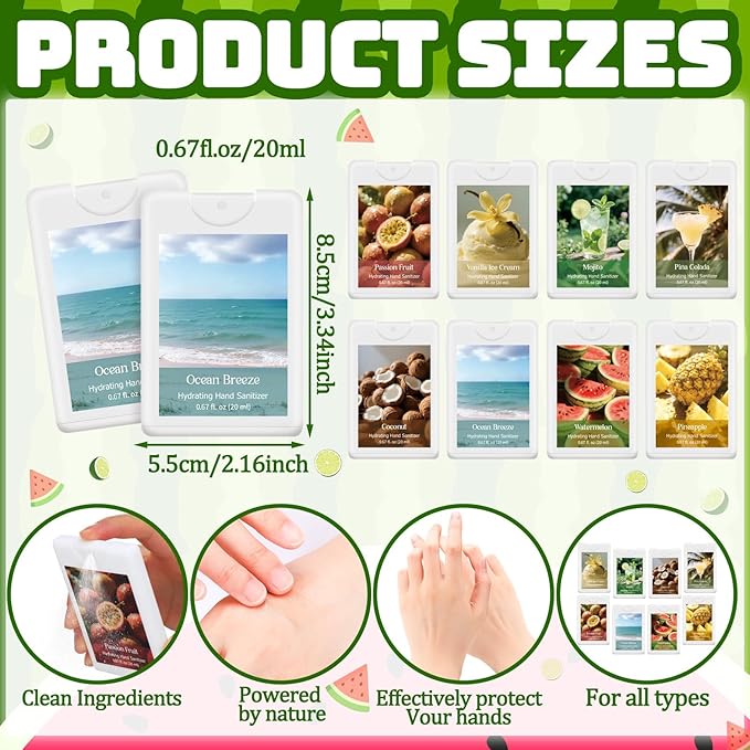 24 Pack Power Mist Hydrating Hand Sanitizer Spray Summer Travel Size Hand Sanitizer with Hydrating Botanical Mist Essential Office Travel Outdoor Activity for Friend Colleagues Family Gifts