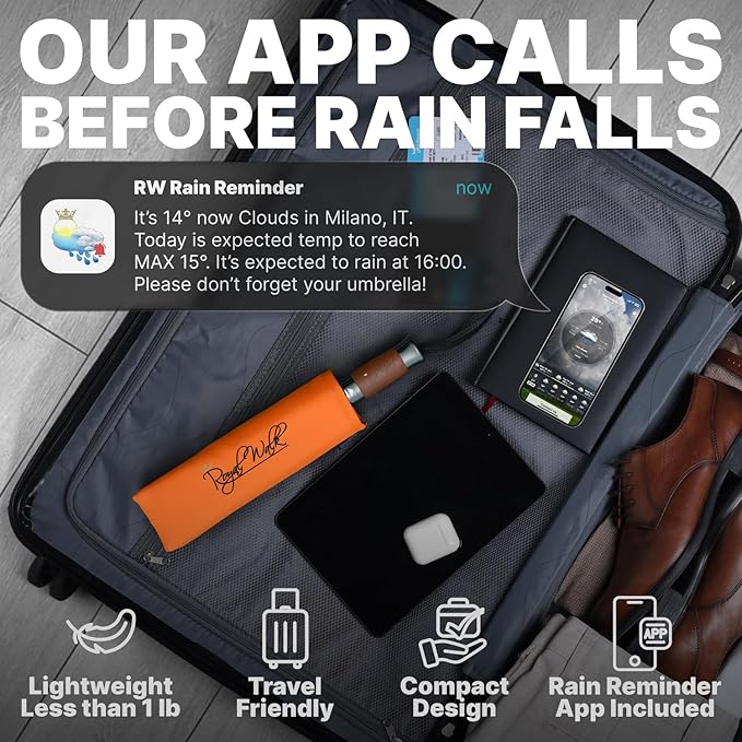 Royal Walk Windproof Folding Travel Umbrella Compact and Strong Luxurious Real Wood Handle Automatic Open Close Vented Double Canopy for Men and Women