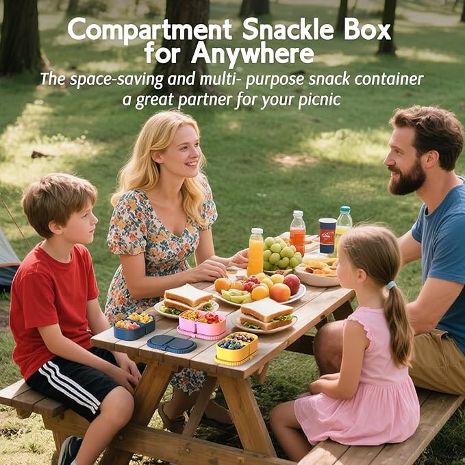 ICEROYCE 3 Pack Reusable Silicone Snack Containers with Lids, Meal Prep Containers 2 Compartments, Portable Silicone Food Storage Box for Picnic, Lunch, Office (3)