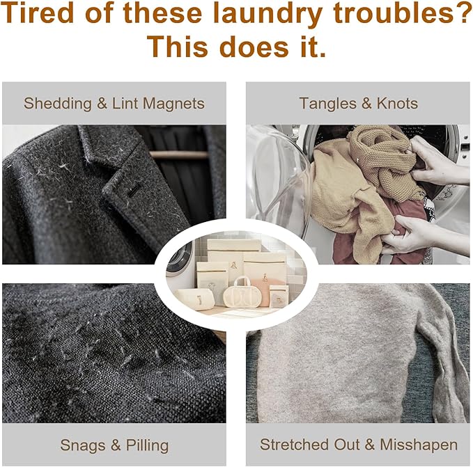 6Pcs All-New Upgraded Mesh Laundry Bags, Durable Lingerie Bags for Washing Delicates, Underwear, Bra, Shoes, Socks, Laundry Bag Mesh Wash Bags for College Dorm, Laundry Room (6 Sizes, Classified Use)