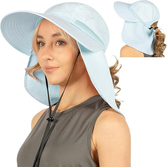 SUN CUBE Sun Hat for Women with Ponytail Hole Neck Flap, Gardening Hat Women Sun Protection, UV Hats Hiking Walking Fishing