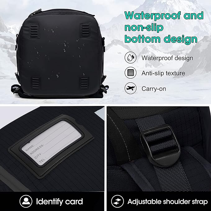 Ski Boot Bag, 55L/70L Waterproof Ski and Snowboard Boots Travel Backpack for Skis, Snowboard, Ski Helmet, Goggles, Gloves & Accessories