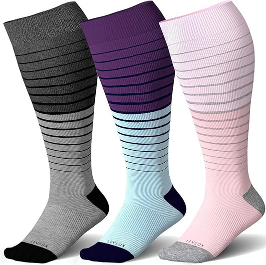 LEVSOX Wide Calf Compression Socks for Women&Men Plus Size 15-20mmHg Knee High Large Support Stockings for Circulation