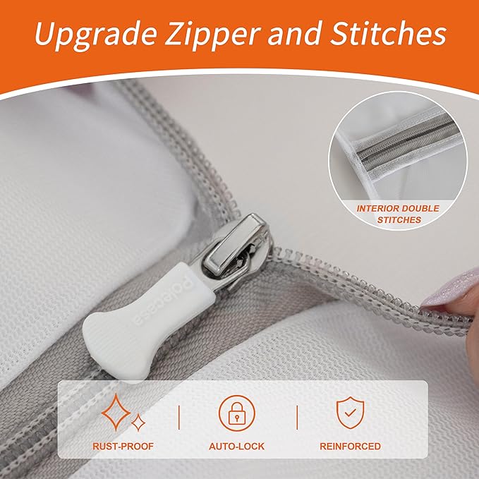 Polecasa 3Pcs 16 x 20 Inches Extra Durable Fine Mesh Laundry Bags with Sturdy Zipper for Delicates, Protect Clothes in Washing Machine, Laundry Room Essentials for College, Dorm (3 Large)