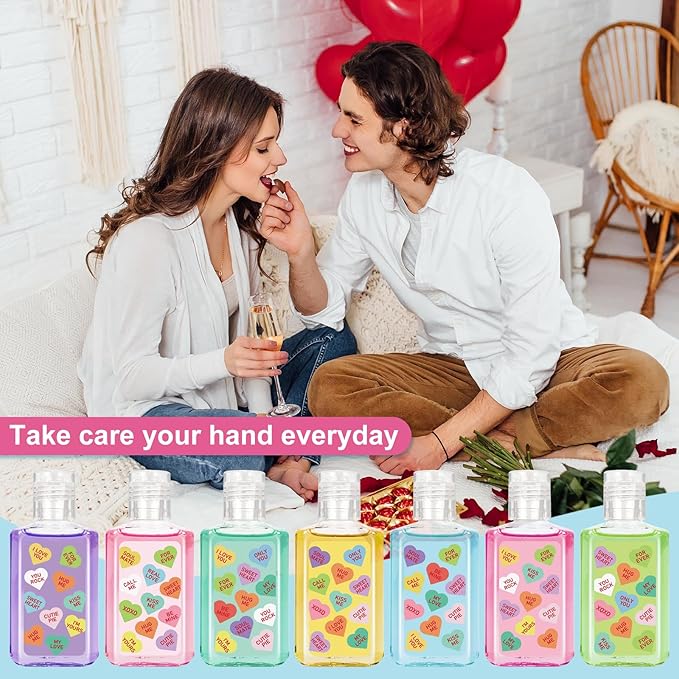 50 Pcs Valentines Mini Hand Sanitizers Bulk Valentine Gift Party Favors Valentine Conversation Heart Bundle Hand Sanitizer Natural Plant Fragrance Travel Size Hand Soap Gift for Valentine Weddings