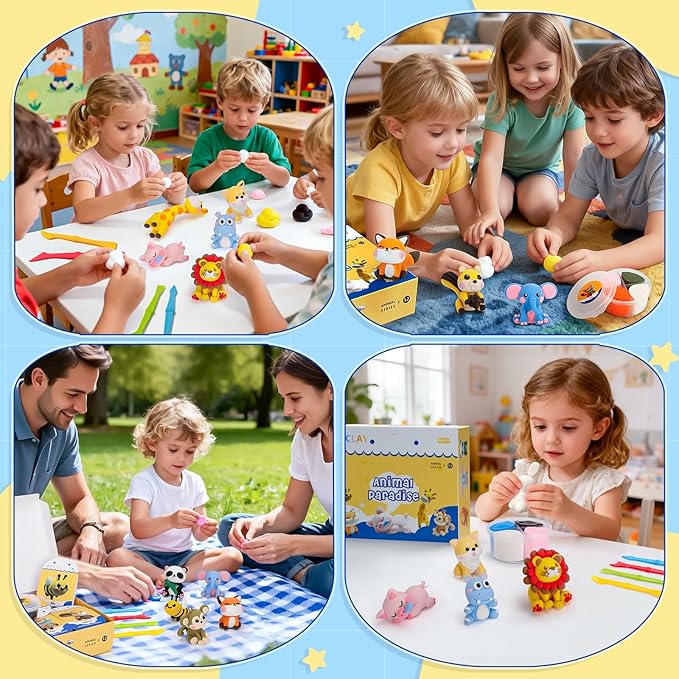Air Dry Clay Kits, Modeling Clay for Kids with Sculpting Tools and Tutorials, Modeling Magic 12 Animals Arts Crafts Kits, Safe and Non-Toxic DIY Christmas Gift for Kids Toys for Girls