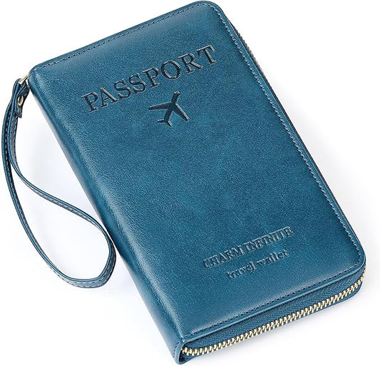 Leather RFID Blocking Passport Holder Travel Wallet, Passport Cover/Travel Wallet for Women/Men with