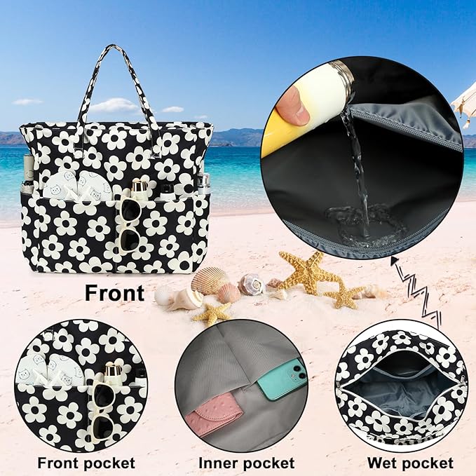 Bluboon Waterproof Beach Tote Pool Bags for Women Ladies Extra Large Carry On Bag With Wet Compartment for Weekender Travel