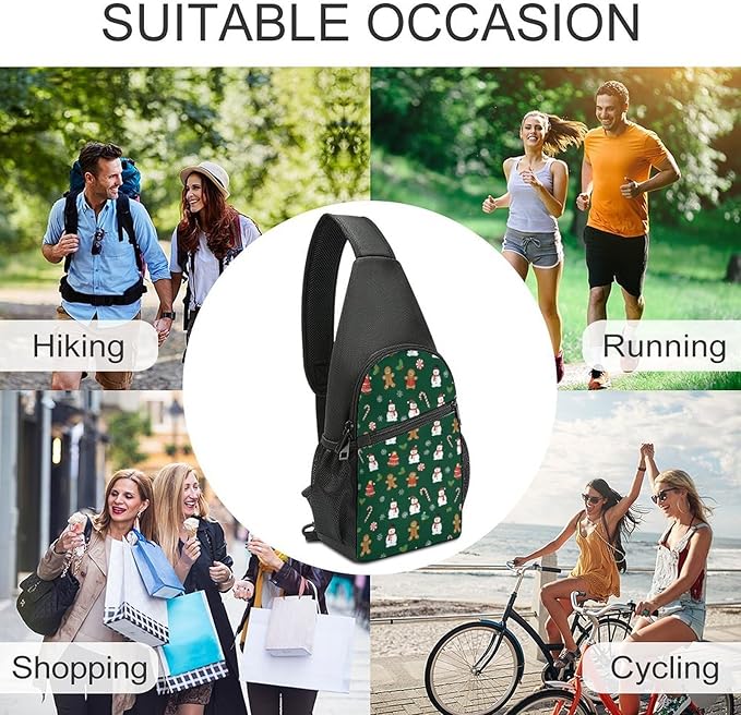 SWEET TANG Chest Bag for Men Women Green Gingerbread Sling Shoulder Backpack Fashion Daypack, Outdoor Sport Adjustable Zippered Crossbody Bag with Large Capacity