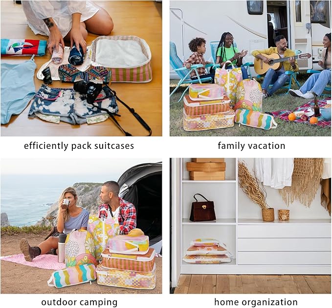 6 Pcs Compression Packing Cubes, Packing Cubes for Travel, Waterproof Luggage Organizer Bags Set, Cute Packaging Cubes for Women Kids Backpack Carry-Ons