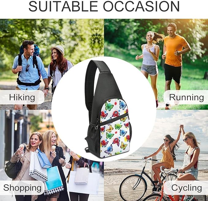 SWEET TANG Cute Sling Shoulder Backpacks Butterfly Art Bags Chest Sack, Anti Theft Crossbody Rucksack for Hiking Traveling Sports, Multipurpose Daypacks for Men Women
