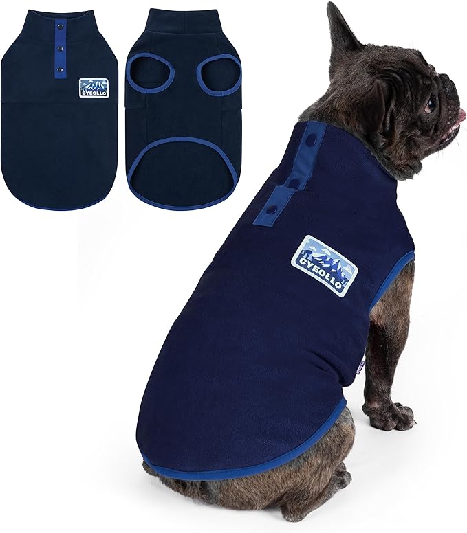 cyeollo Fleece Dog Sweater, Pullover Dog Fleece Jacket Turtleneck Sweatshirt Stretchy Vest Warm Lightweight Winter Clothes for Small Dogs, Navy Blue L