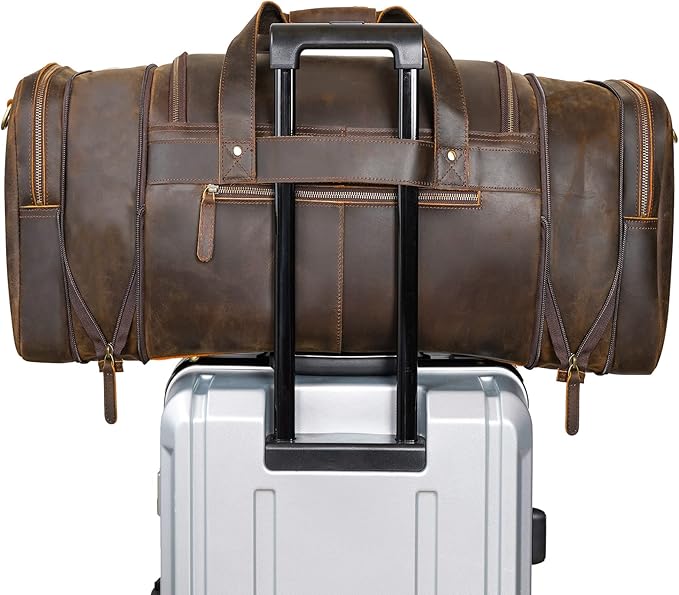 Polare 23'' Expandable to 28'' Full Grain Cowhide Leather Vintage Duffle Weekender Overnight Travel Duffel Bag For Men