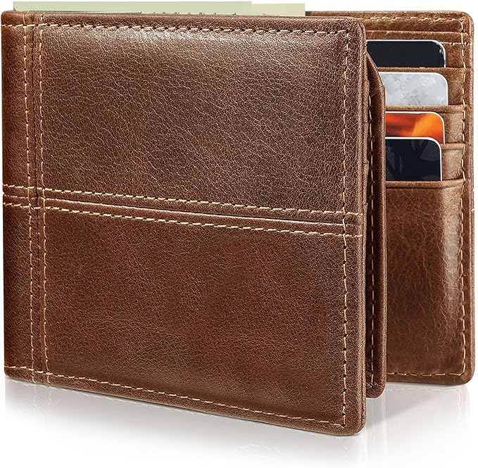 Artpaxy Mens Wallet Bifold Genuine Leather RFID Blocking Wallet for Men with 2 ID Windows 12 Card Holders 2 cash pockets 1 Gift Box