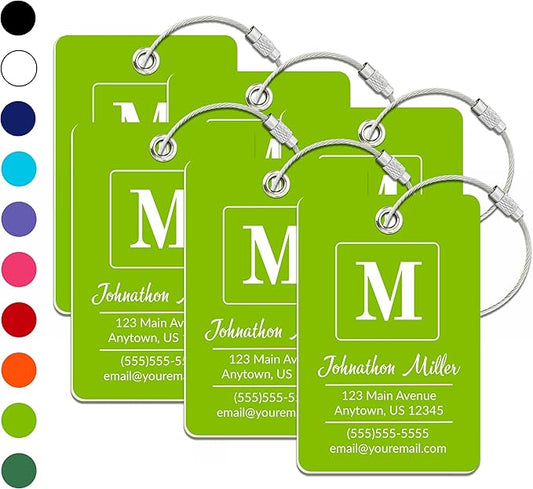 Personalized Luggage Tag | 6 Pack | Custom Luggage Tags for Suitcases | Kids Backpack Tag | 10 Color Options & Choose Font, Font Color