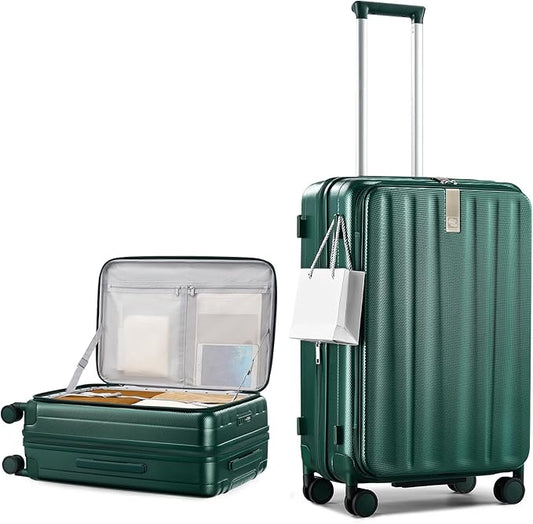Hanke 24 Inch Expandable Luggage Top Opening Checked Bag Luggage Hard Shell Suitcases with Wheels Lightweight Travel Luggage Medium Suitcase with Lock for Woman Men-Blackish Green