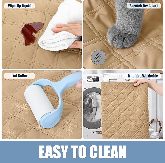 Smiry Waterproof Dog Bed Cover Pet Blanket, Soft Washable Dog Blanket for Furniture Bed Couch Sofa Reversible, Checkered (82"x120", Camel/Beige)