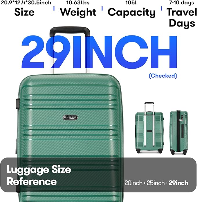 GinzaTravel 29 Inch Large Checked Luggage Expandable Hard Shell Suitcase with Spinner Wheels TSA Lock for Travel, 29inch, Green