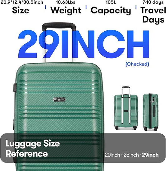 GinzaTravel 29 Inch Large Checked Luggage Expandable Hard Shell Suitcase with Spinner Wheels TSA Lock for Travel, 29inch, Green