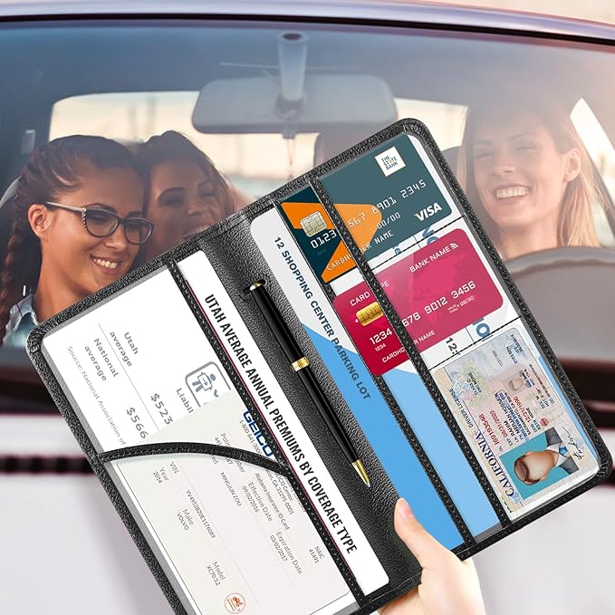 CoBak Car Registration and Insurance Holder - Vehicle Glove Box Car Organizer,Auto Truck Comparment Accessories Case with Magnetic Closure for Driver License,Cards