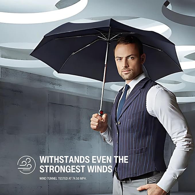 Knirps T.200 Duomatic Compact Rain Umbrella in Ribbon – Wind Tunnel Tested to 93 mph, Aluminum Steel Fiberglass Frame, 38in Canopy, OEKO-TEX, High-Performance Automatic Travel Umbrellas