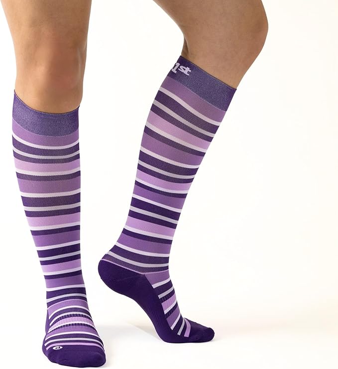 Medical Grade Compression Socks for Men & Women 15-20 mmHg by OrthoSleeve (Purple w/Stripes, Medium)