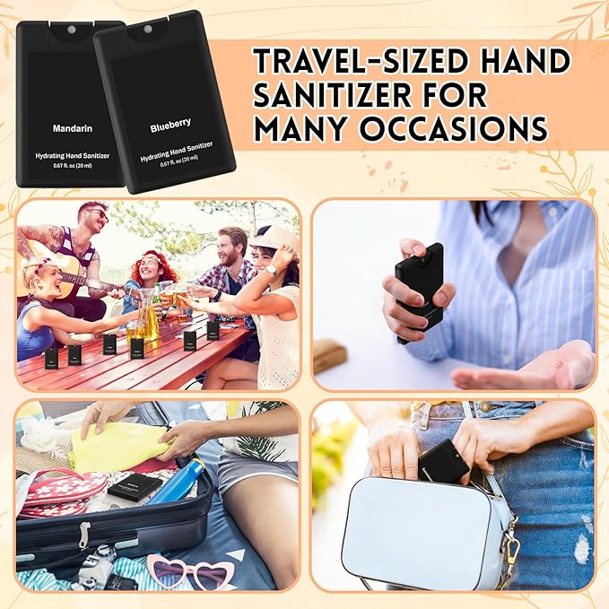 Frienda 48 Pcs Travel Size Hand Sanitizer Spray Bulk 2026 New Year Gift Pocket Power Mist Black Hand Sanitizer Spray Employee Appreciation Gift for Team Coworker Staff Goodie Bag Stuffer