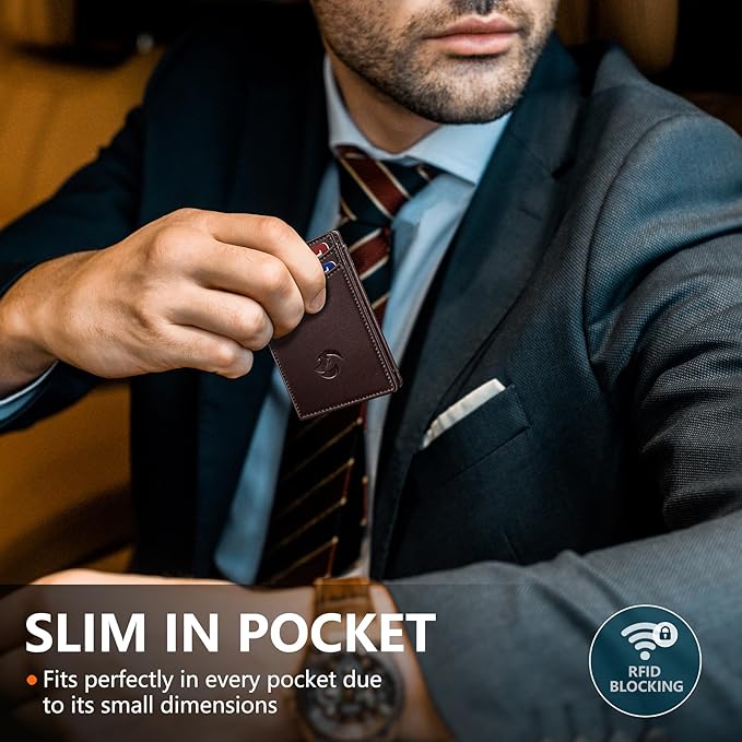 Housmai Magnetic Closure Slim Wallet with Money Clip Gift Boxed,Genuine Leather Front Pocket Wallet for Men, 3.9"x 2.8", RFID Blocking