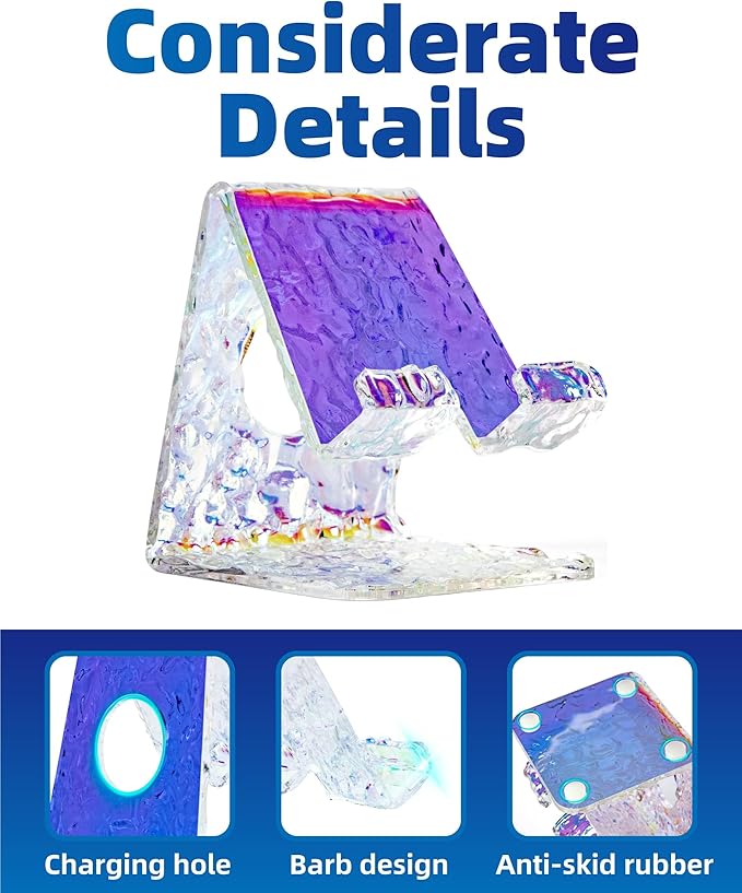 TOPGO Acrylic Cell Phone Stand, Phone Holder for Office Desk, Vanity, Kitchen Counter, Bedside Table, Compatible with iPhone 17 16 15 14 13 12 11 Pro Max/Smartphones/iPad/Switch - Iridescent Wave