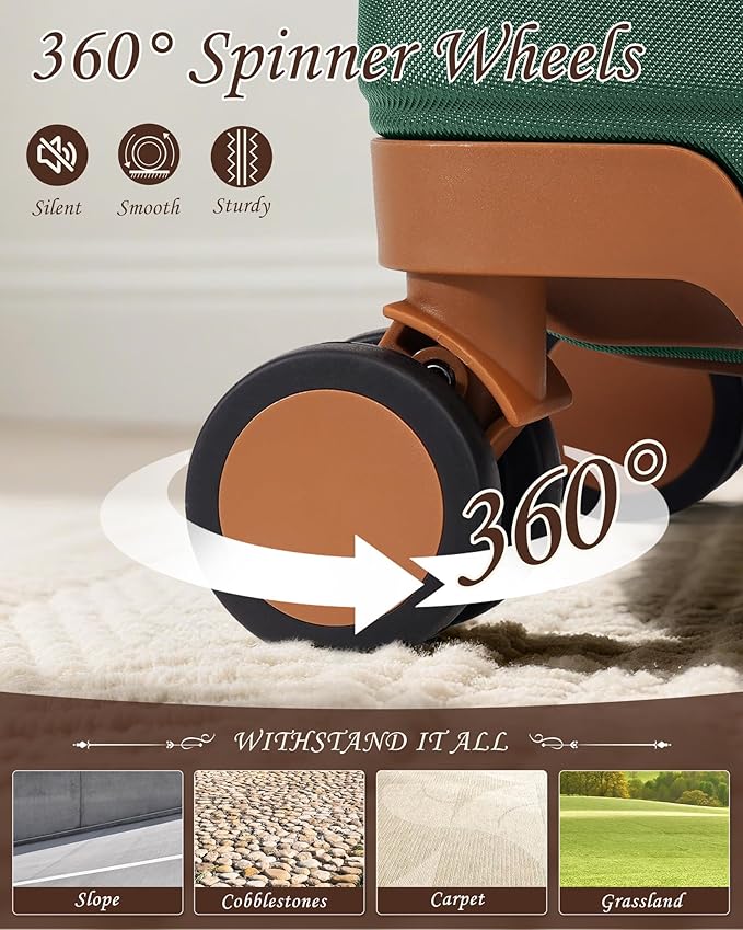 TAKUMI Luggage Sets 5 Piece Lightweight Carry On luggage with Duffel Bag ABS+PC Hardshell Suitcases with YKK zippers Double Spinner Wheels Travel Luggage with TSA Lock(GREEN BROWN, 5 PIECE SET)